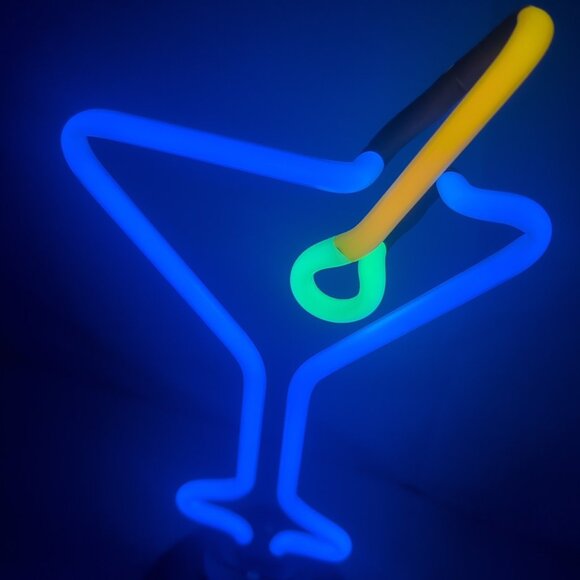 Martini Glass Neon Lamp Blue LP-0530 Sign Sculpture Olive Bar Cocktail 17" Y2K - Picture 2 of 15